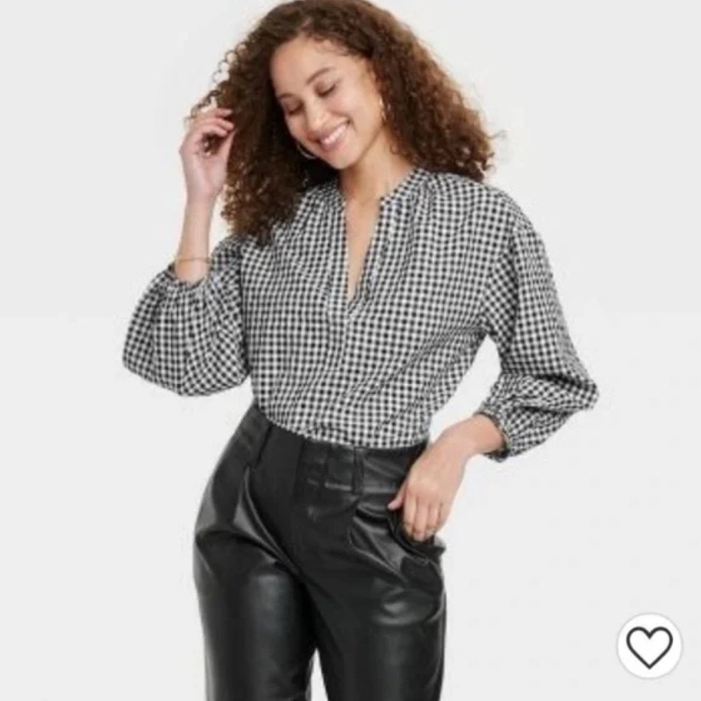 a new day Black and White Gingham Blouse